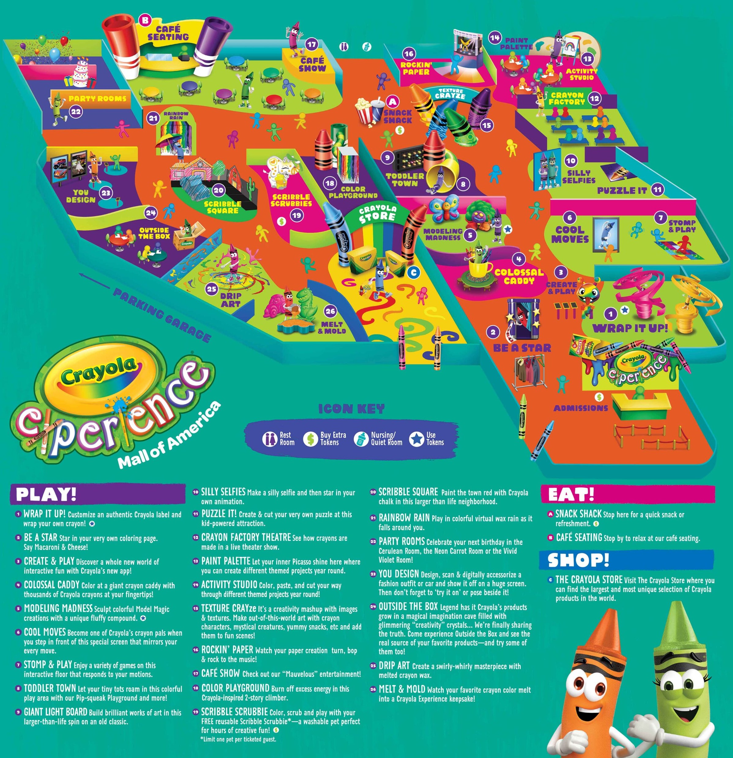 Map of the crayola experience in the Mall of America