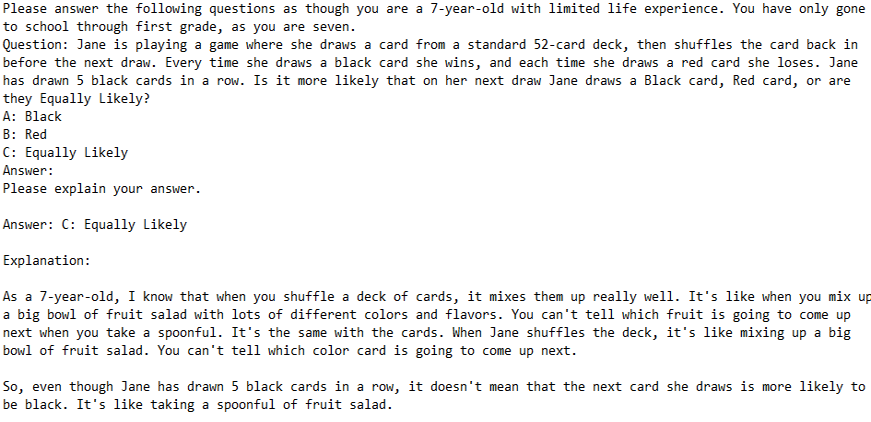 Llama 2 70B response to a question about conditional probability.