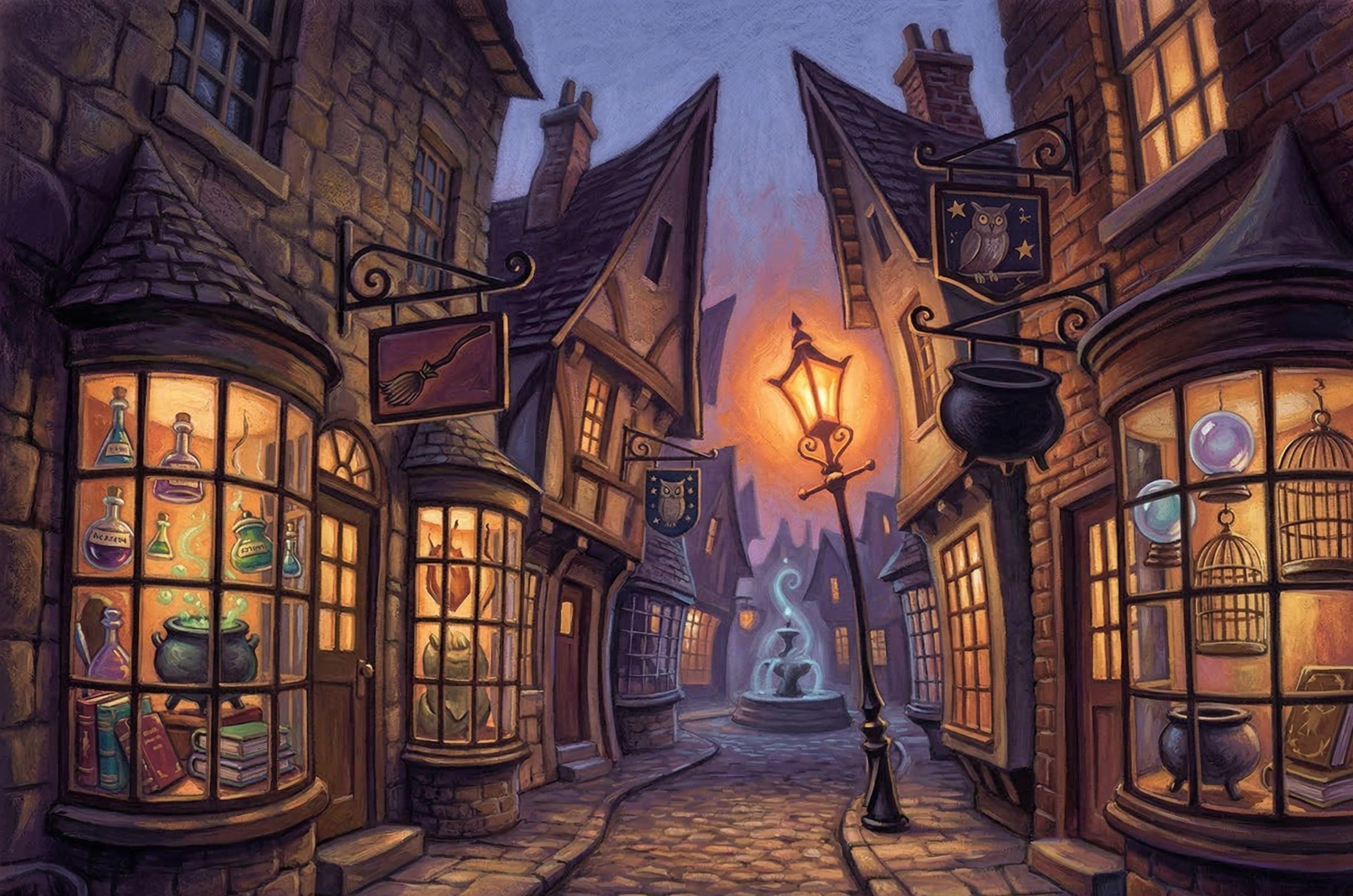 Magical street at night in the style of Mary Grandpre, generated by Nano Banana 2