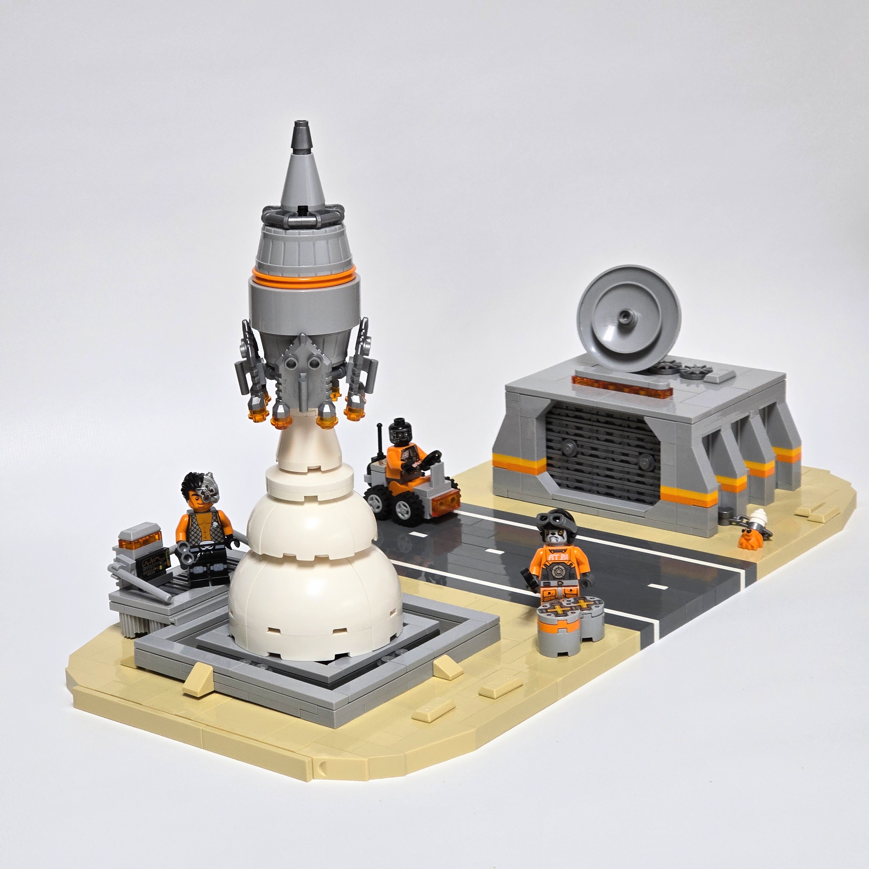 Lego space base with launching rocket, created by Alex Lyman