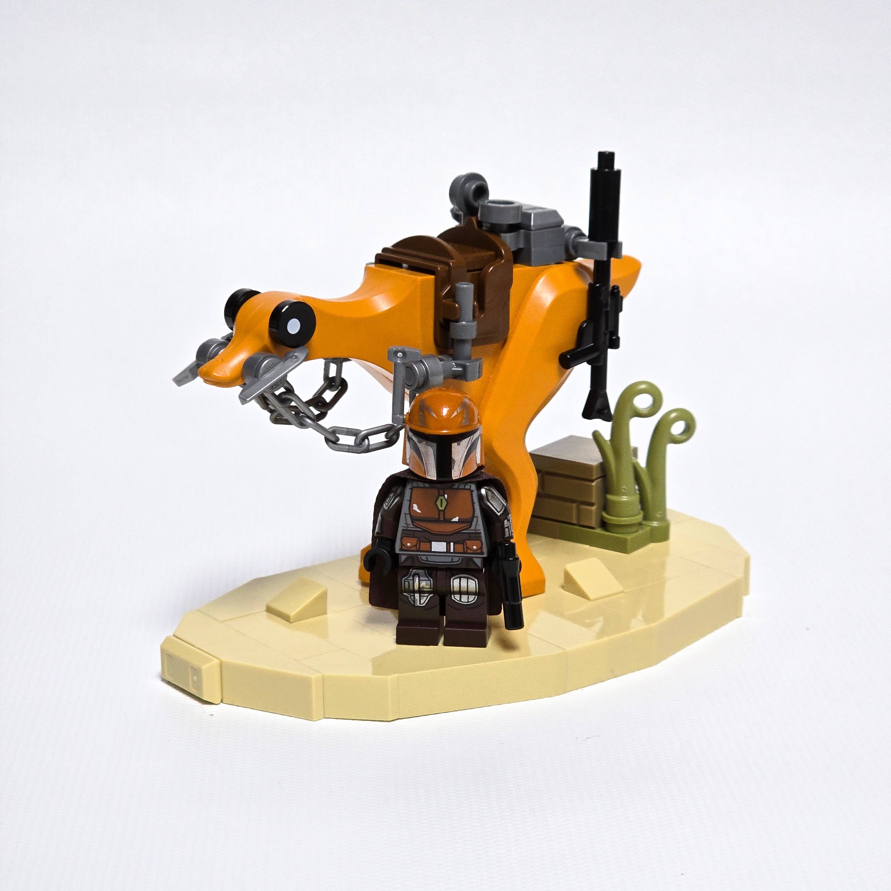 Lego Mandalorian exile with beast, created by Alex Lyman