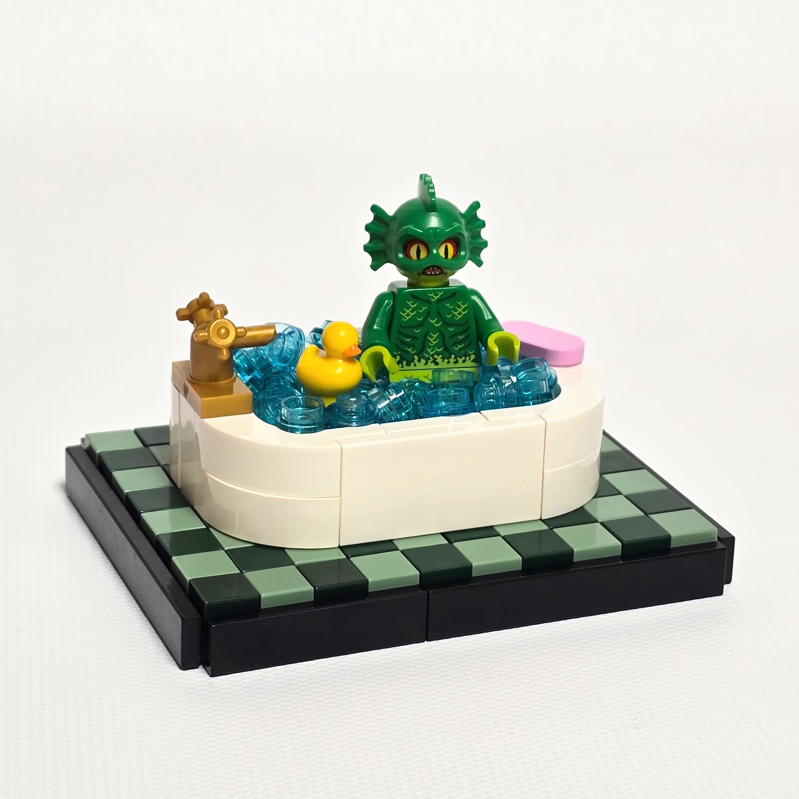 Lego swamp monster taking a bath, created by Alex Lyman
