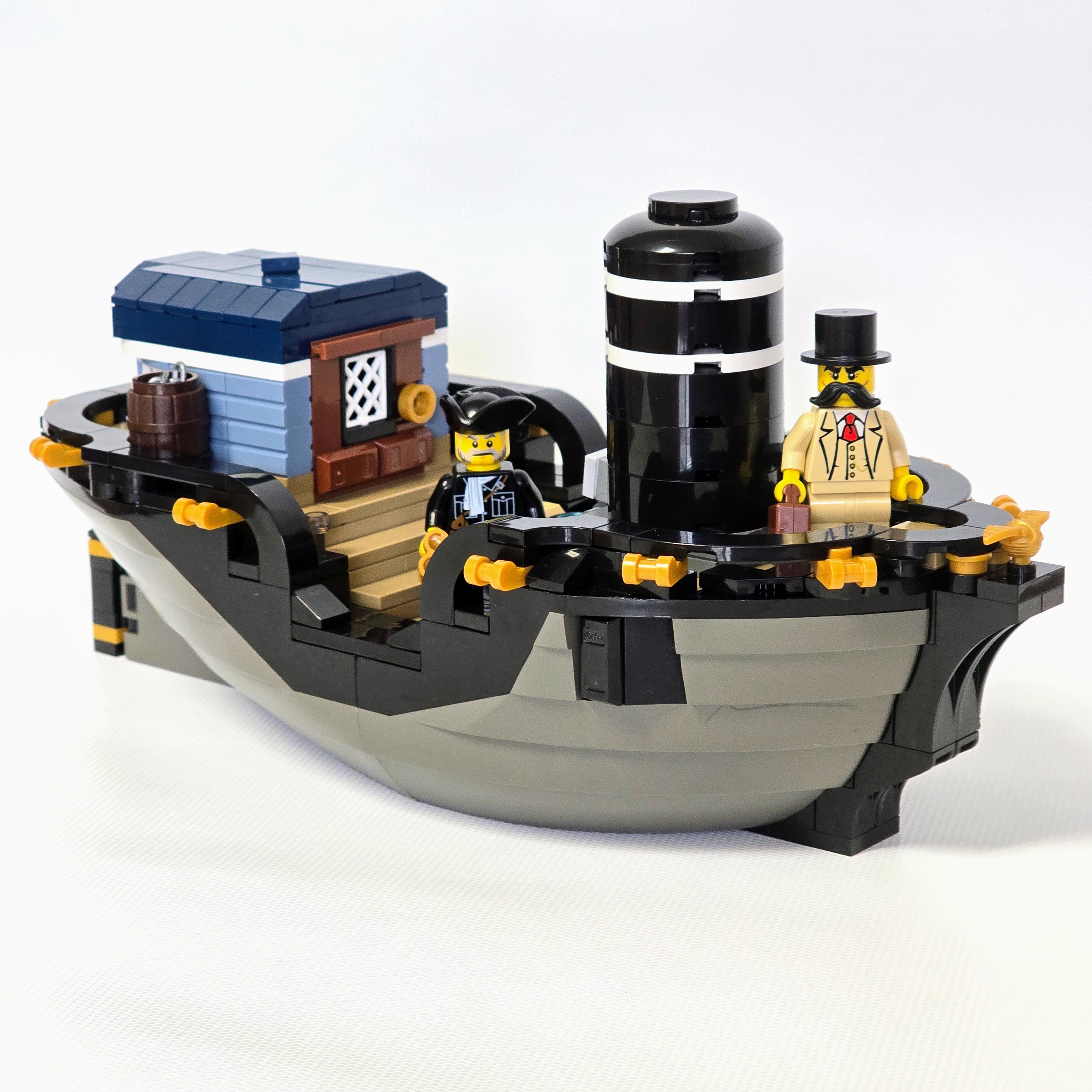 Lego 1800s tugboat, created by Alex Lyman