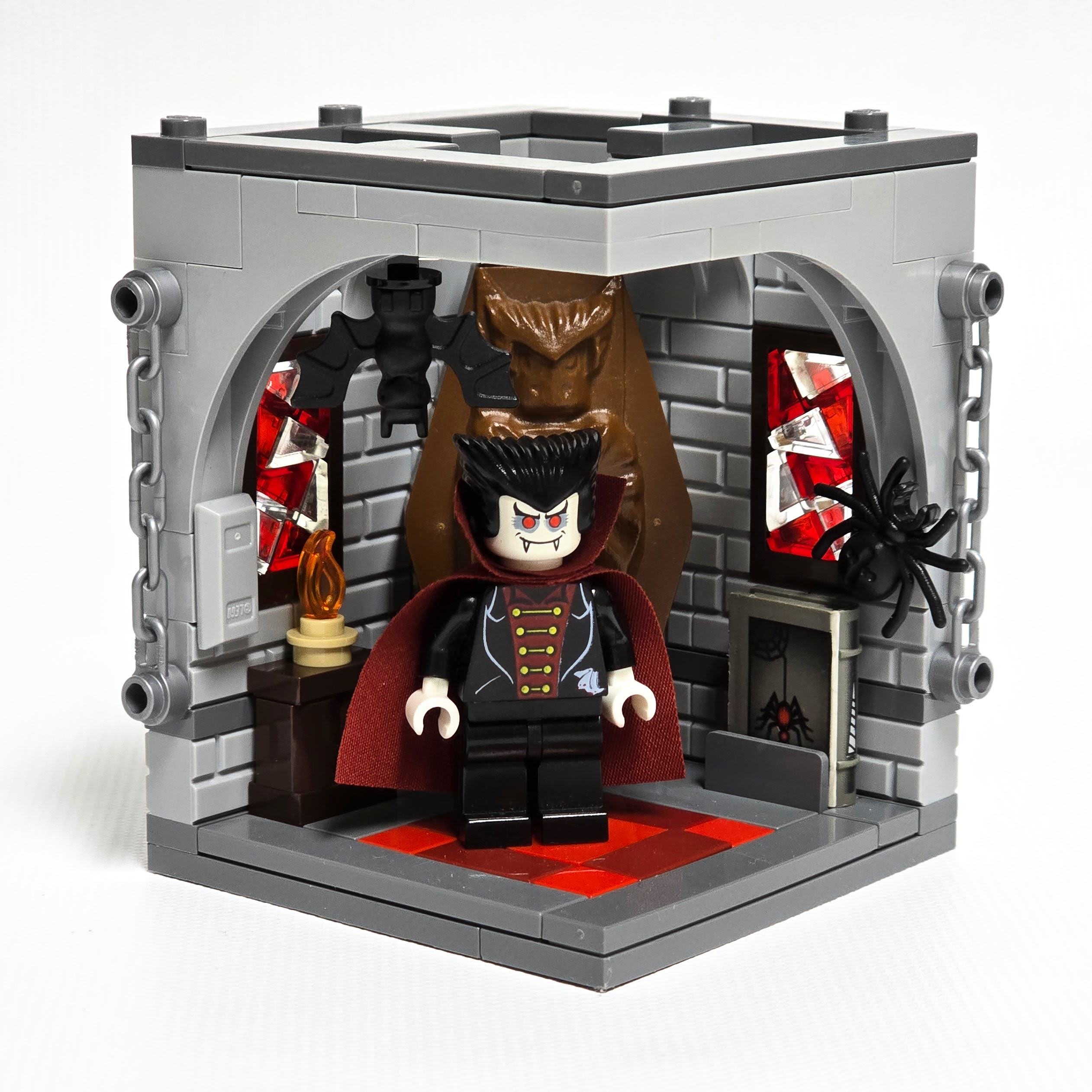 Lego Dracula in a dungeon, created by Alex Lyman