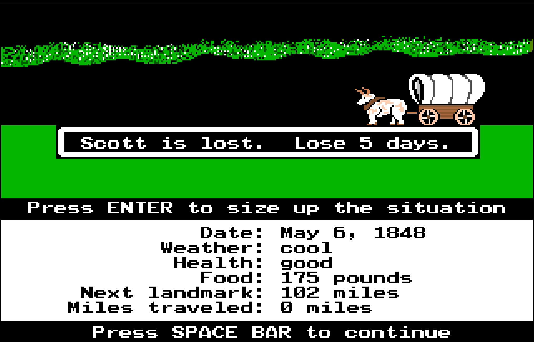 Screenshot of Oregon Trail version 2.1, from 1991.