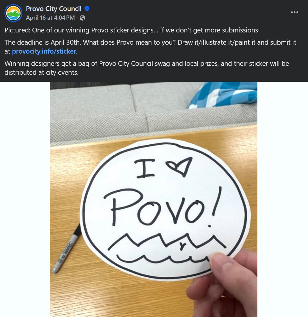 Provo City Council's contest announcement on social media.