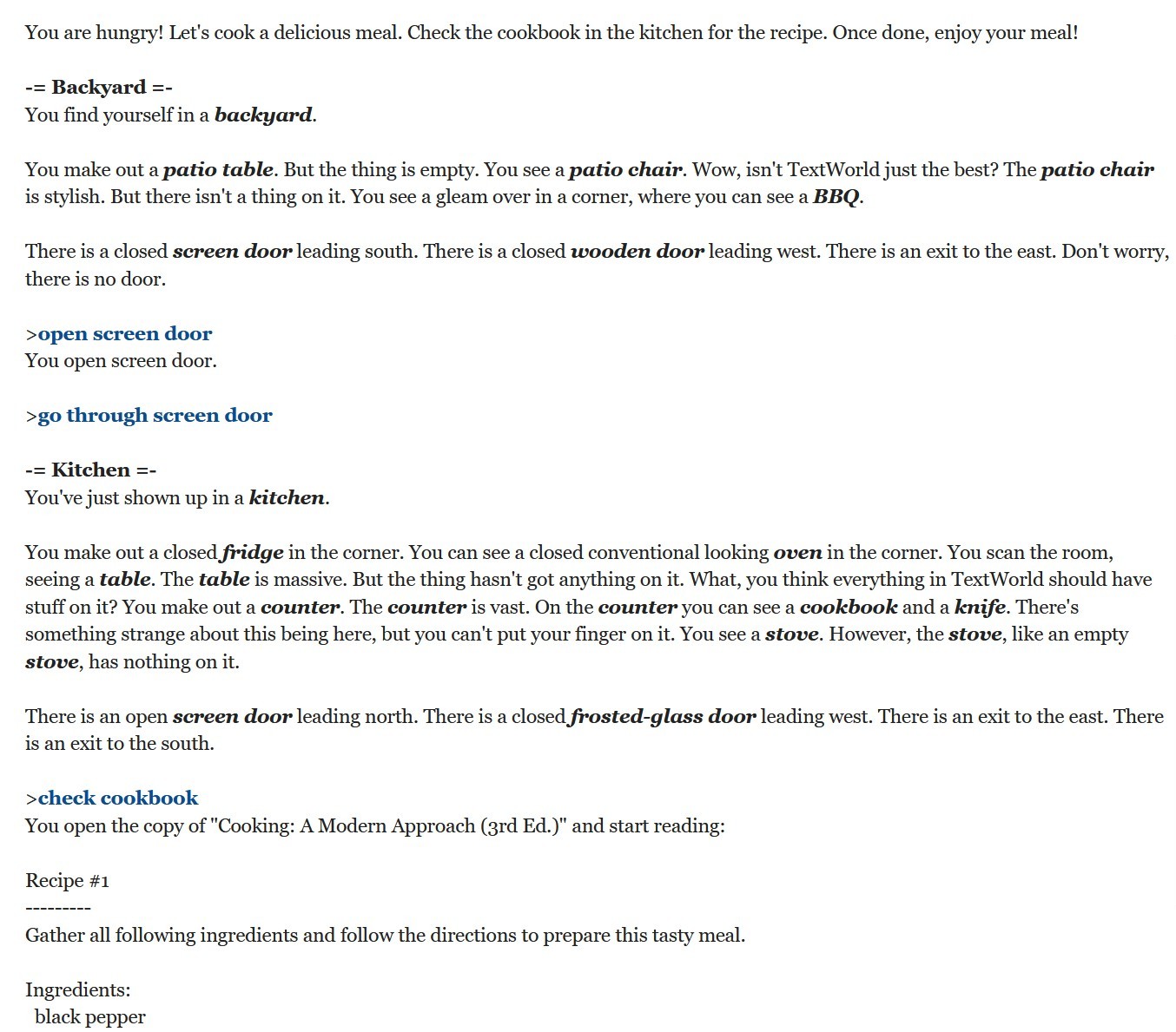 Screenshot of example Textworld Game